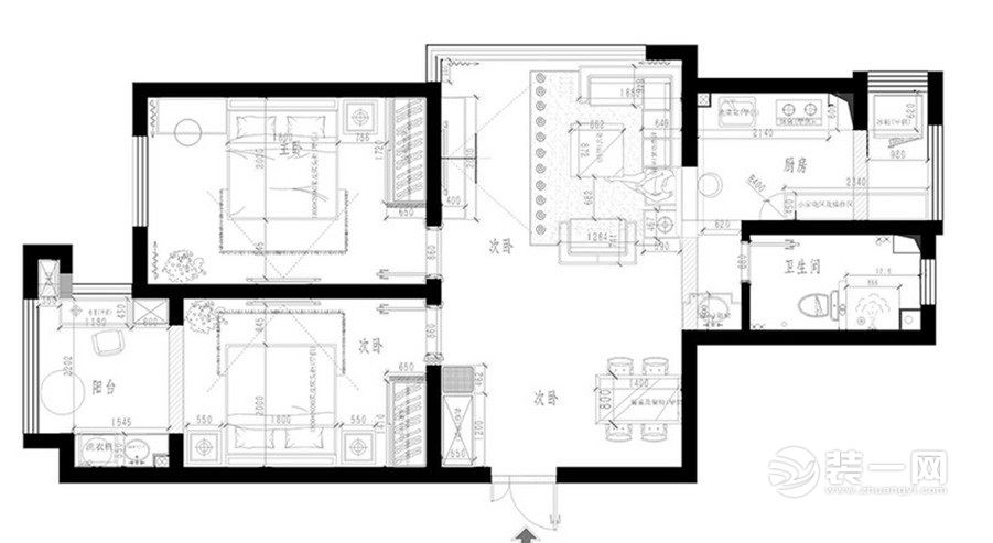 103平米三居室平面布置图