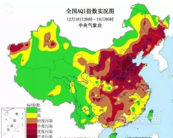 12月18日-12月19日全国空气质量指数实况图