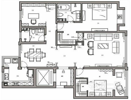 新中式三室两厅装修案例设计户型图