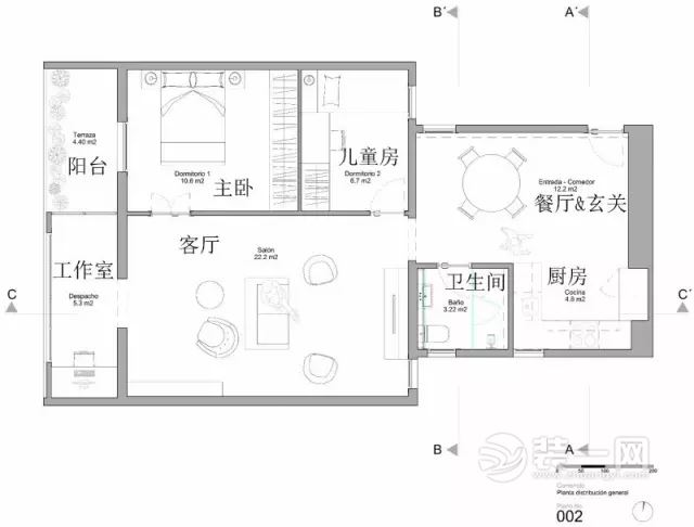 70平米两居室装修平面图