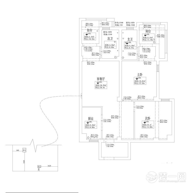 94平米二居室户型图