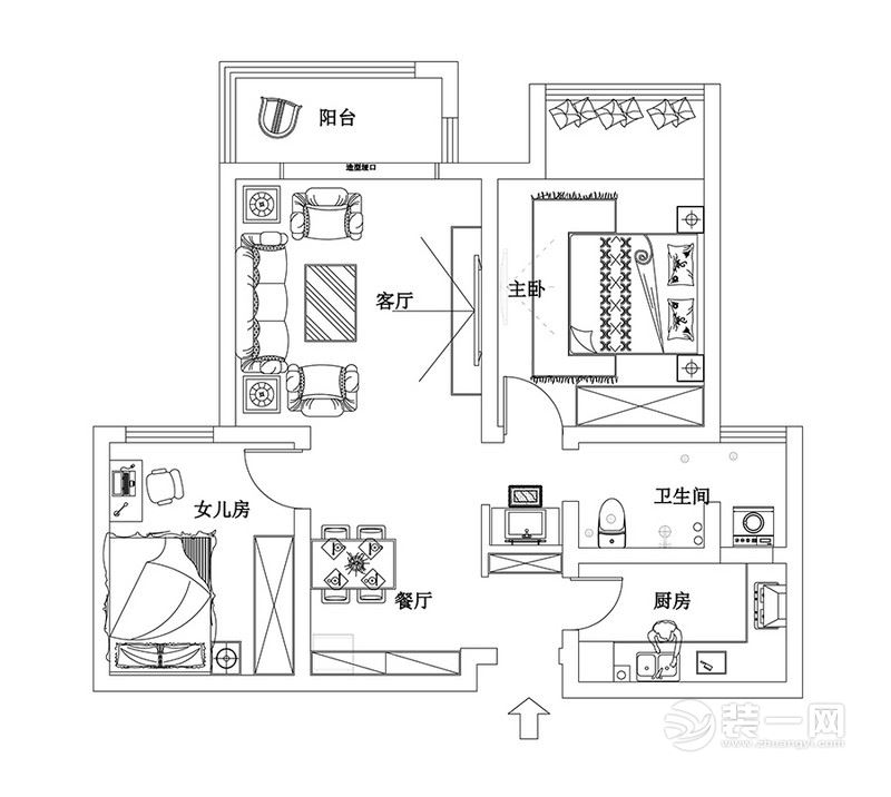 93平米三居室户型图