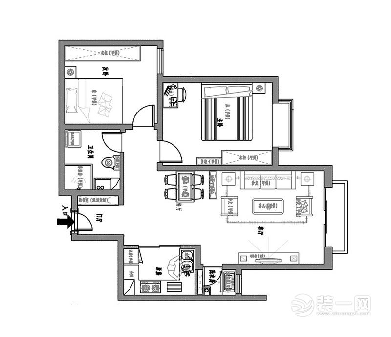 100平方米三居室户型图