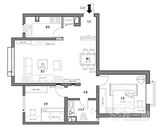 100平米二居室户型图