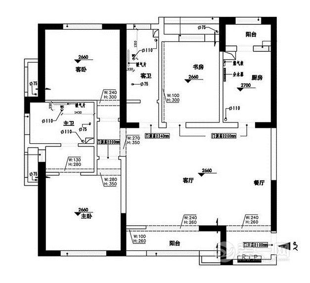 120平方米三居室户型图