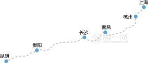 沪昆高铁路线示意图