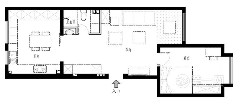 77平二居室户型图