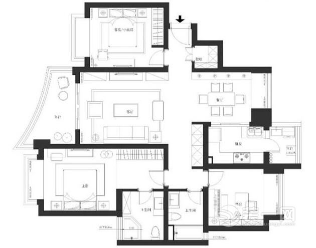 135平二居室户型图