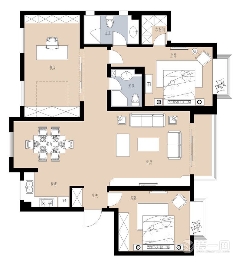 130平二居室户型图