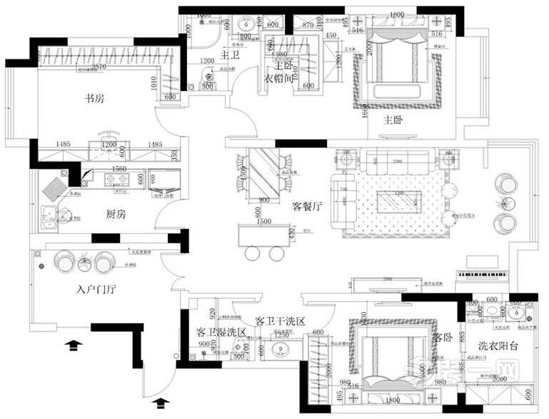 135平二居室户型图