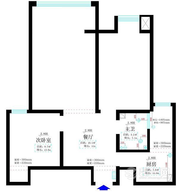 90平二居室户型图