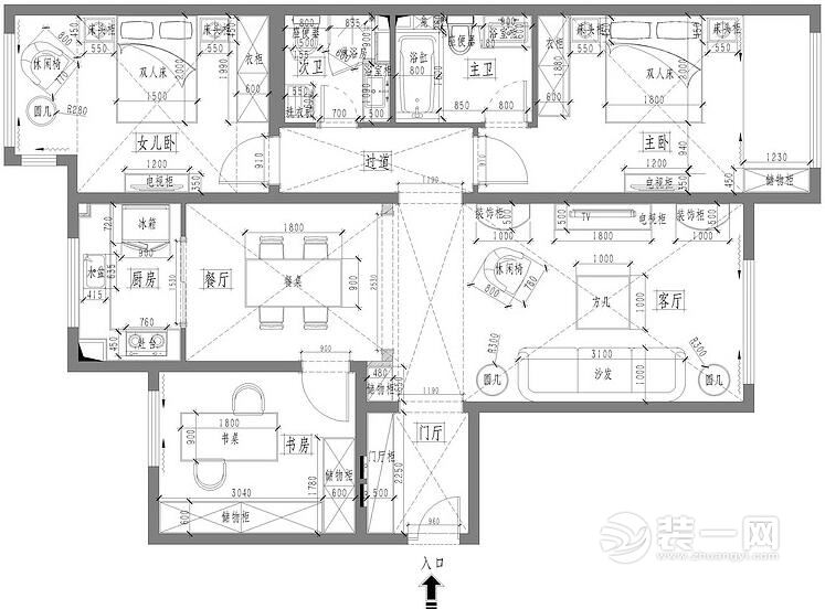 102平二居室户型图