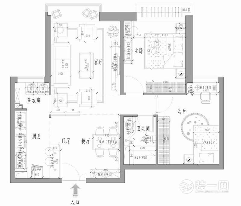 92平米二居室户型图