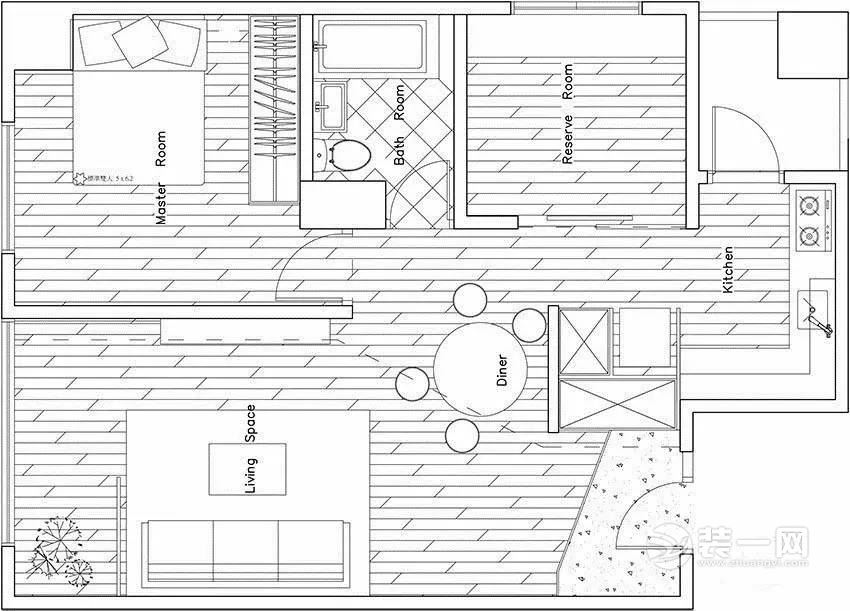 59平米小户型二手房改造平面户型图