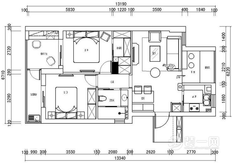 89平米二居室户型图