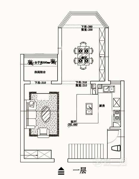 220平米二居室户型图