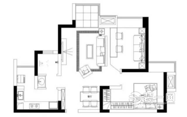 60平米北欧风格两居室平面户型图
