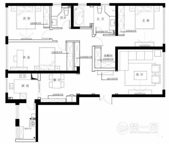 146平米三居室装修效果图