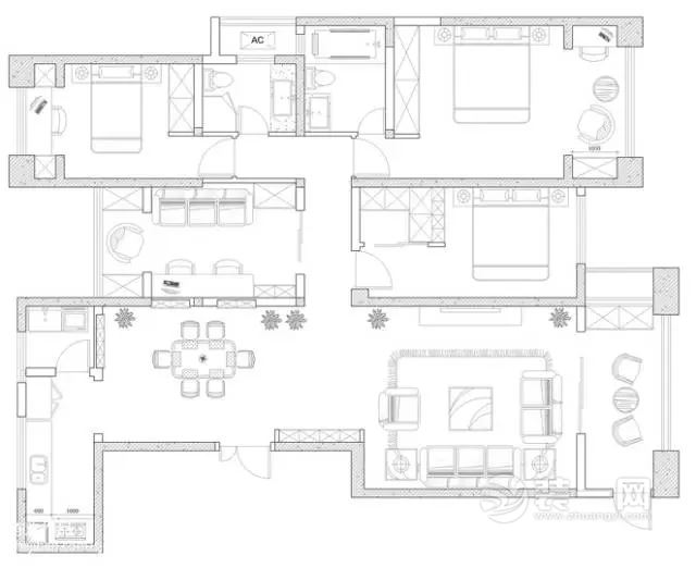 147平米美式风格四居室装修效果图