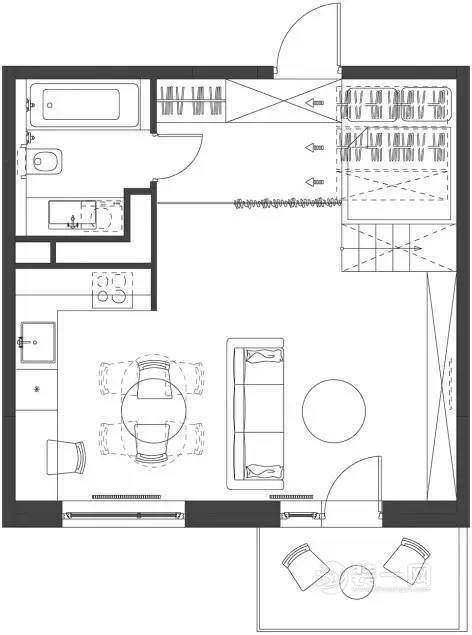 35平米一室一厅loft装修效果图