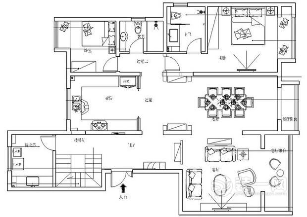 220平米三居室户型图