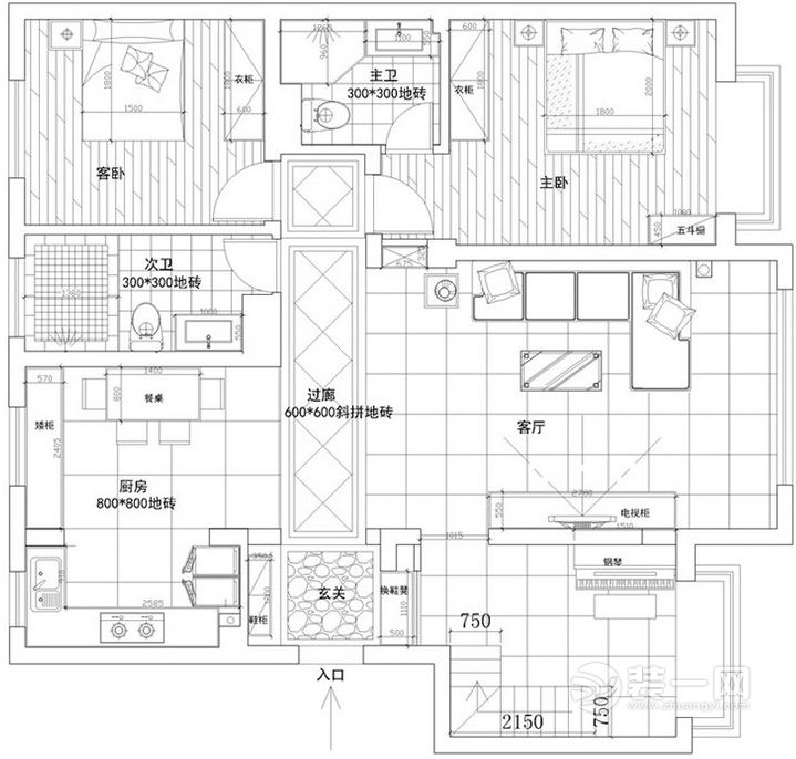 194平米三居室户型图