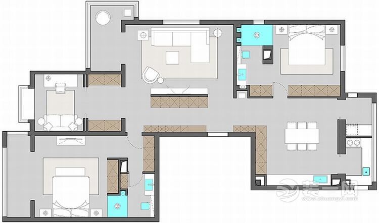 180平米三居室户型图