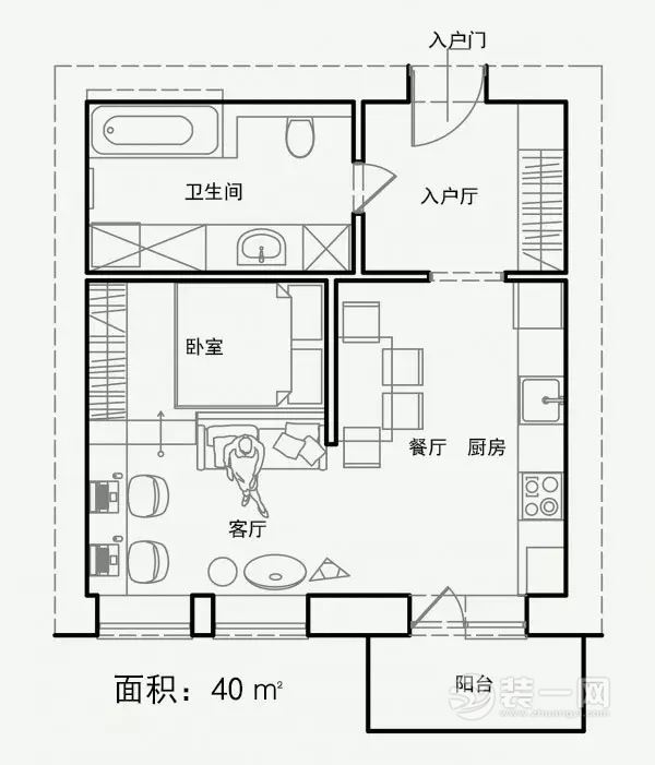 40平米简约风格小公寓装修效果图