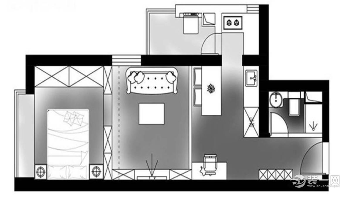 52平混搭风格单身公寓平面布置图