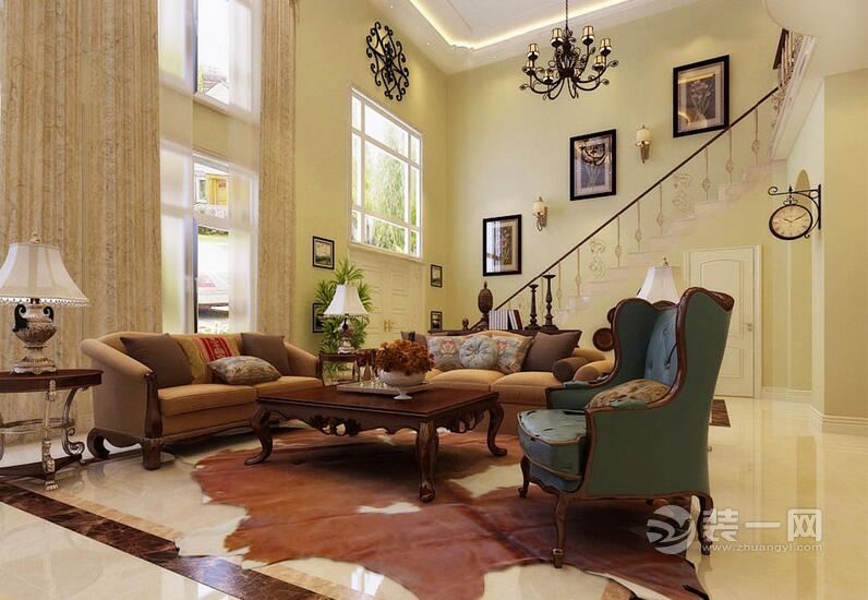 美式别墅客厅装修设计效果图
