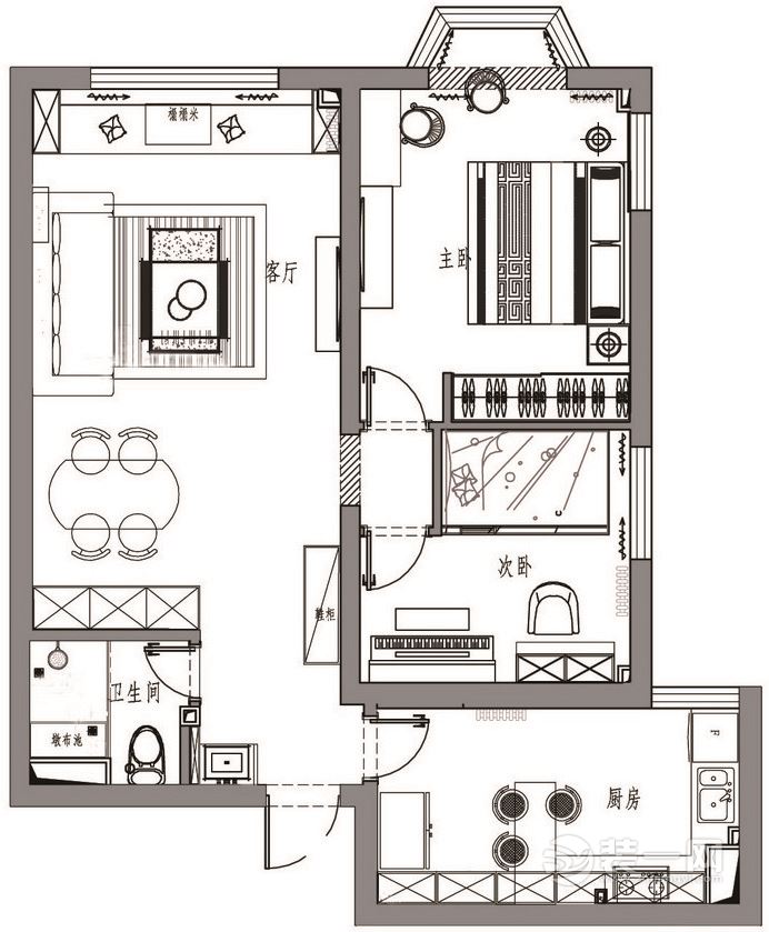 120㎡二居室户型图