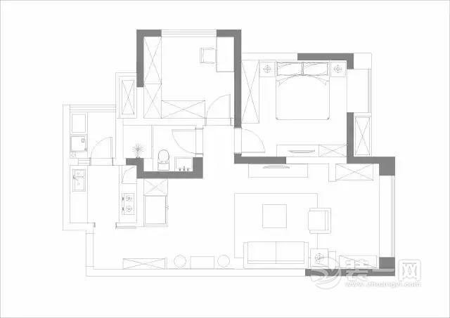 80平米简约混搭风格两居室装修效果图