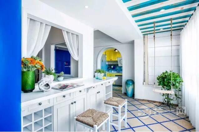 海口装修网地中海风格设计实景房 纯净的蓝白色搭配