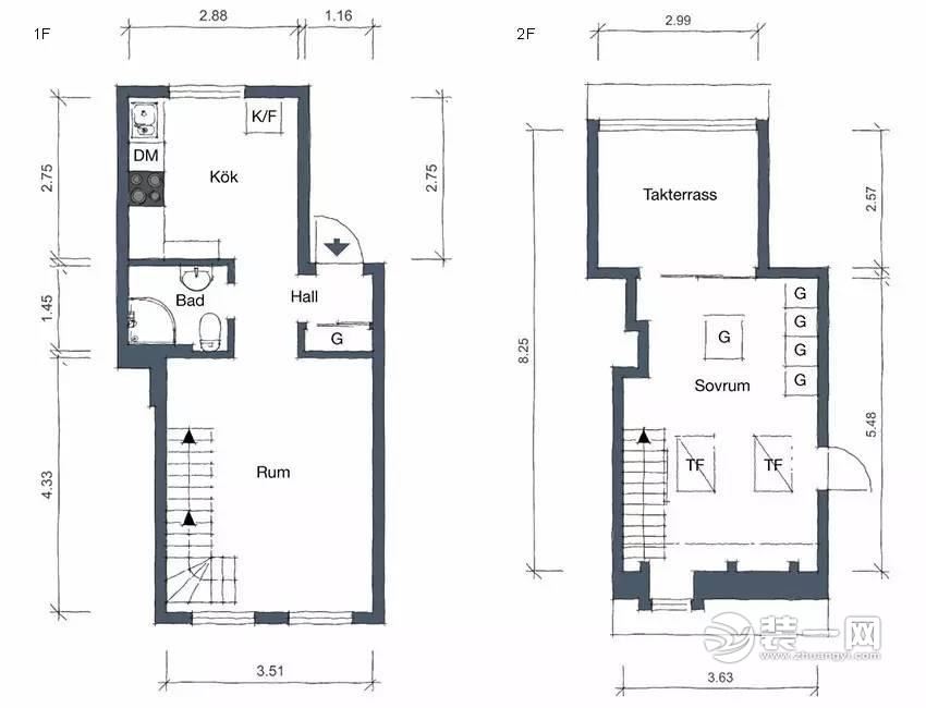 24平米北欧风格loft小公寓平面户型图