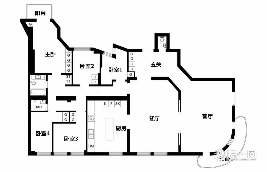 186平米北欧风格五室两厅两卫平面户型图