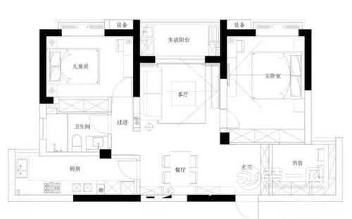 94平米现代简约风格二居室装修效果图