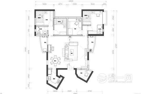 广州装饰公司案例：132平米四居室简欧风格装修效果图