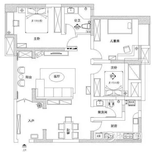 116平三室两厅一厨两卫简约风装修