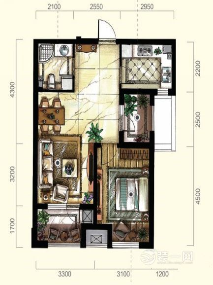 69平米现代简约风格一居室装修效果图
