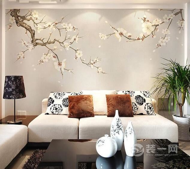 现代中式无纺布沙发背景墙壁纸
