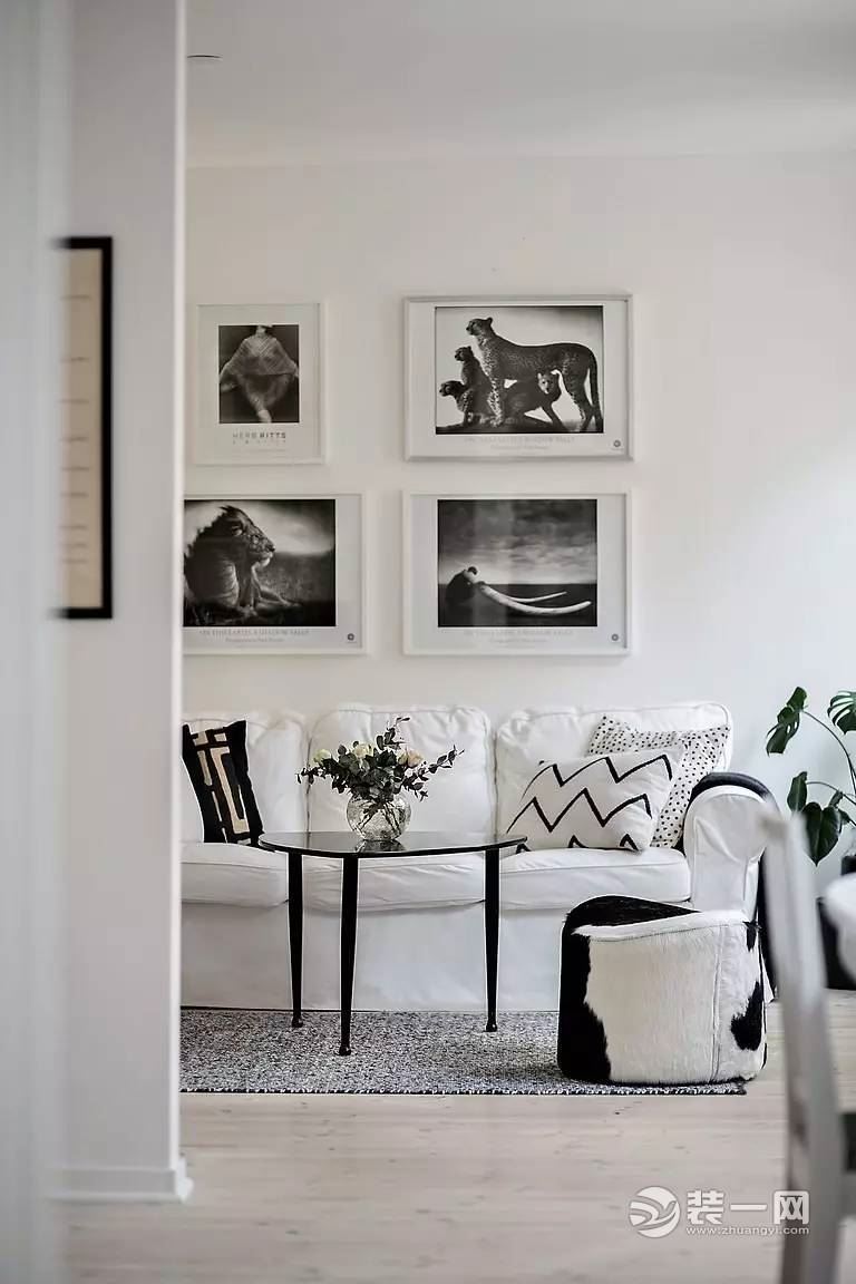 60平米白色北欧风格一室一厅装修效果图