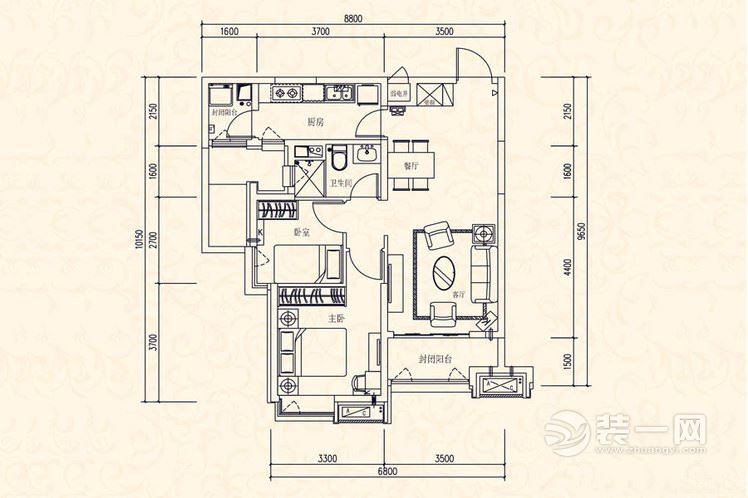 85平米2室2厅现代简约风格样板房装修效果图