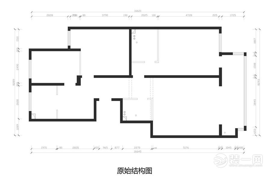 简约北欧风格三室两厅一厨两卫142平米原始结构户型图