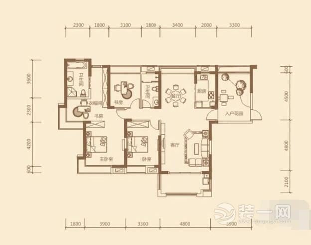 170平现代简约风格 合肥国贸天琴湾三室两厅两卫户型图