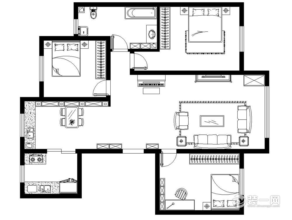 银川枫林湾新中式风格126平米三室两厅装修效果图