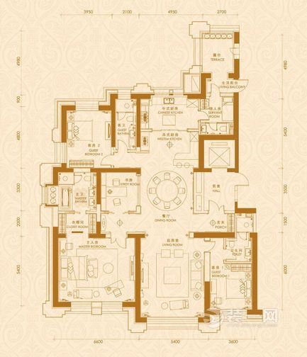 280平米4室2厅4卫样板房简欧风格装修效果图