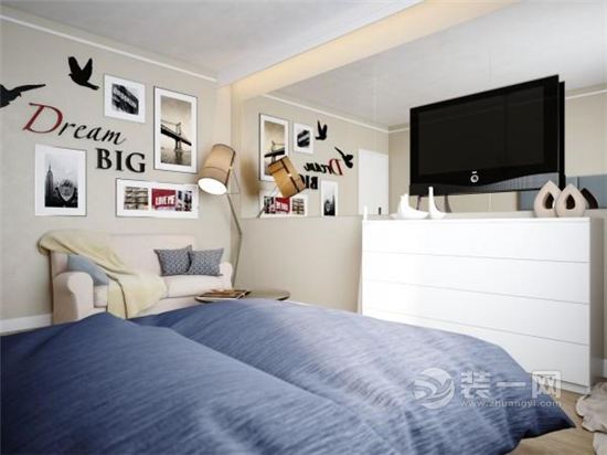 优雅范儿蜗居 卧室客厅合一家装效果图设计