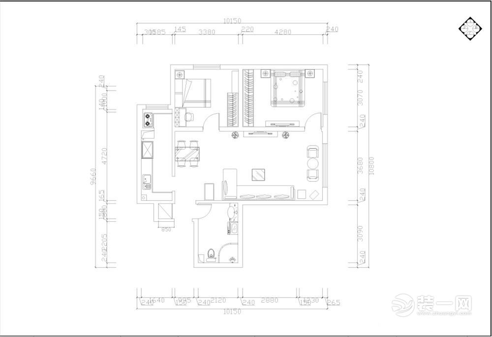 天津晓镇家园93平米二居室平面布局图