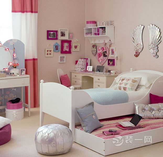 粉色系儿童房墙面装修设计效果图