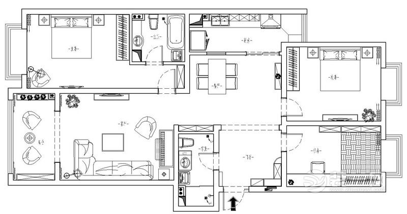 170平米现代简约风格三居室平面设计户型图